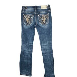 Miss Me Womens Low Rise Bootcut Jeans Embellished Bull Skull Pockets Size 26
